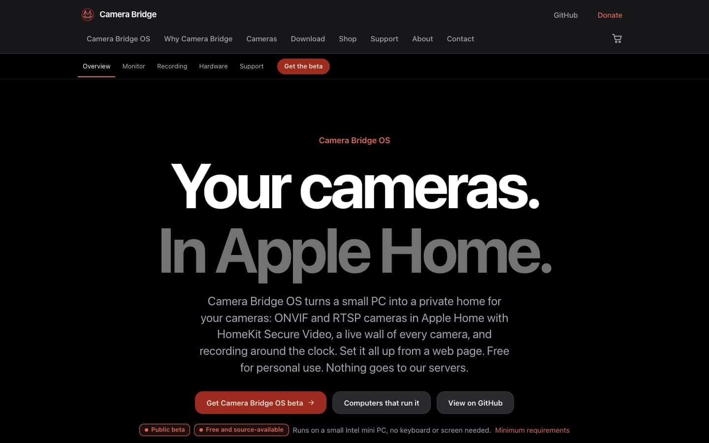 camera-bridge.app home page for Camera Bridge OS