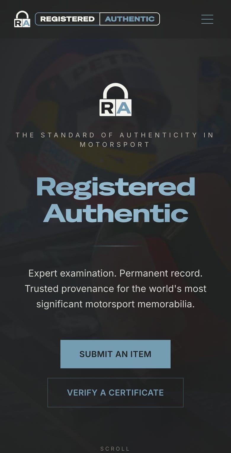 Registered Authentic home page on a phone
