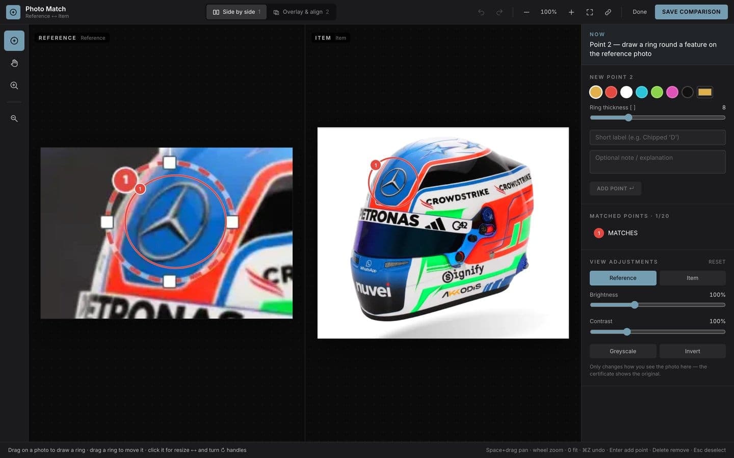 Photo Match tool comparing a reference photo with the item side by side