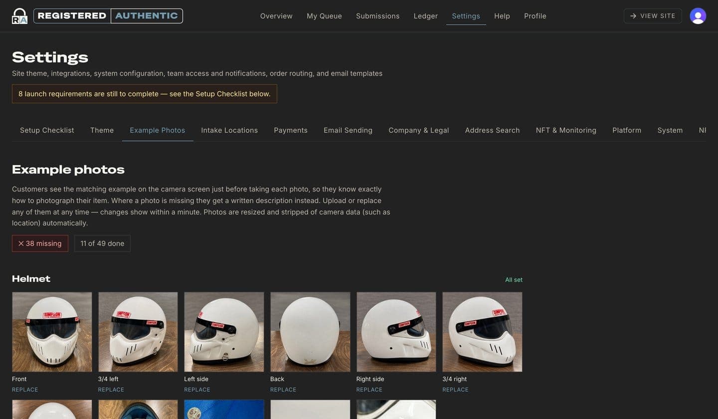 Example-photo manager showing the helmet shots customers are asked to take