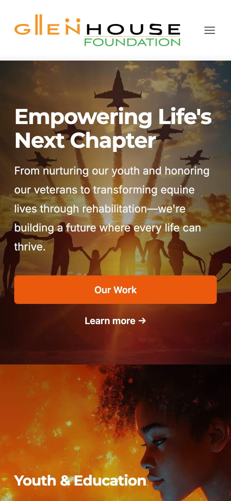 Glenhouse Foundation home page on a phone